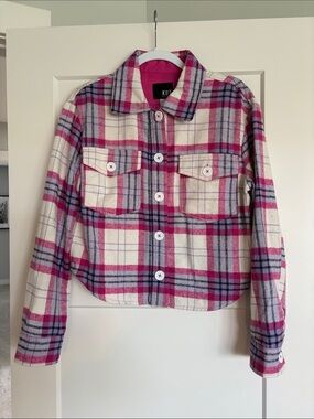 Kut from the Kloth Cream, Pink & Purple Plaid Button Jacket